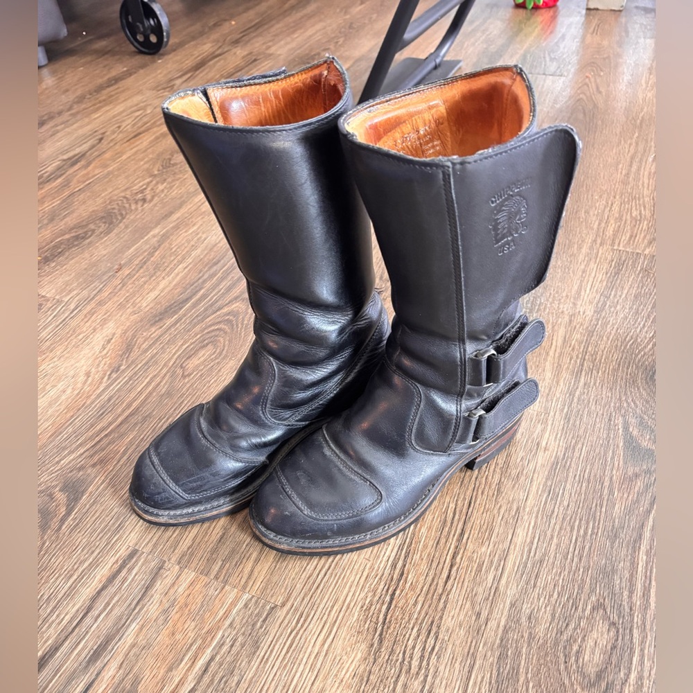 Chippewa Black Leather Boot with buckle detail